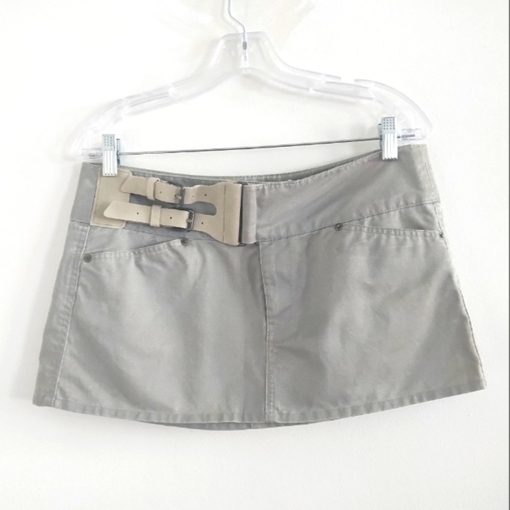 Vintage Diesel Micro Mini Y2K Gray Leather Belt Buckle Skirt